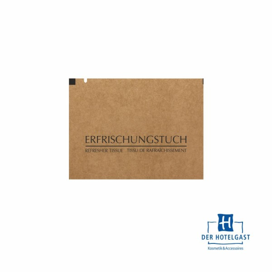 Erfrischungstuch in braunem Kraftpapier